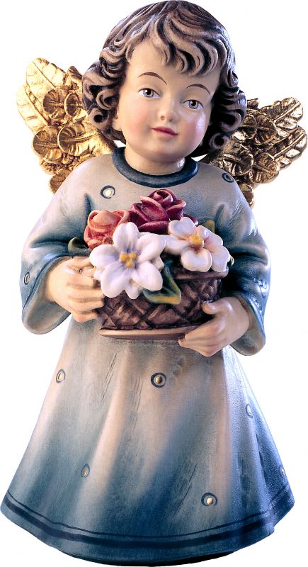 statuina dell'angioletto con fiori, linea da 14 cm, in legno dipinto a mano, collezione angeli sissi - demetz deur