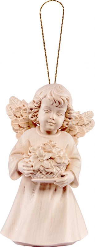 angelo sissi con fiori da appendere - demetz - deur - statua in legno dipinta a mano. altezza pari a 5 cm.