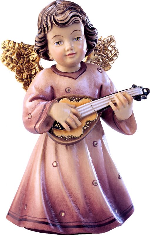 statuina dell'angioletto con mandolino, linea da 7 cm, in legno dipinto a mano, collezione angeli sissi - demetz deur