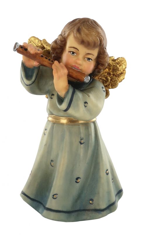 statuina dell'angioletto con flauto traverso, linea da 10 cm, in legno dipinto a mano, collezione angeli sissi - demetz deur