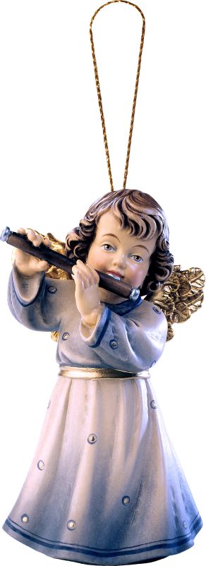 angelo sissi con flauto da appendere - demetz - deur - statua in legno dipinta a mano. altezza pari a 5 cm.