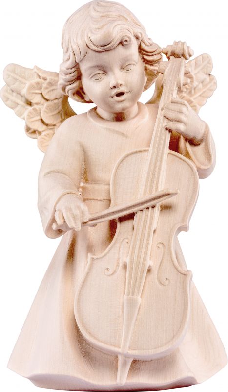 statuina dell'angioletto con violoncello, linea da 14 cm, in legno naturale, collezione angeli sissi - demetz deur