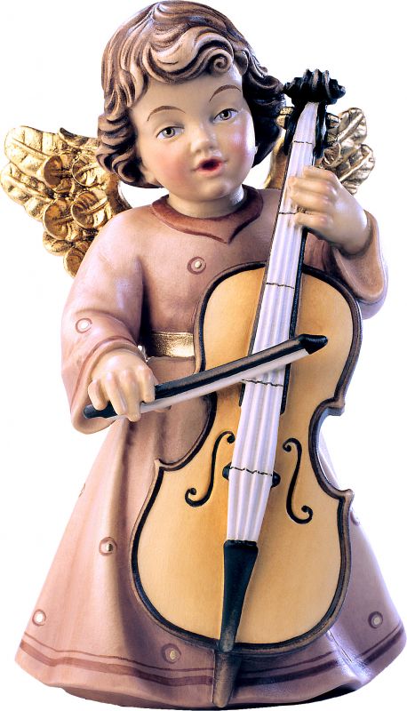 statuina dell'angioletto con violoncello, linea da 20 cm, in legno dipinto a mano, collezione angeli sissi - demetz deur