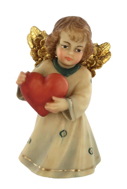statuina dell'angioletto con cuore, linea da 7 cm, in legno dipinto a mano, collezione angeli sissi - demetz deur