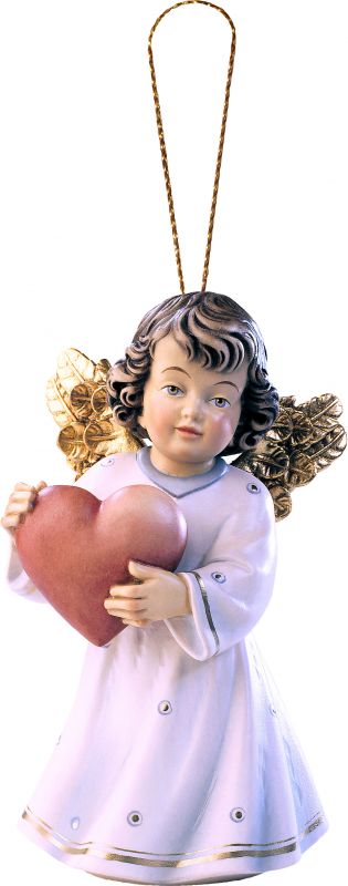 angelo sissi con cuore da appendere - demetz - deur - statua in legno dipinta a mano. altezza pari a 5 cm.