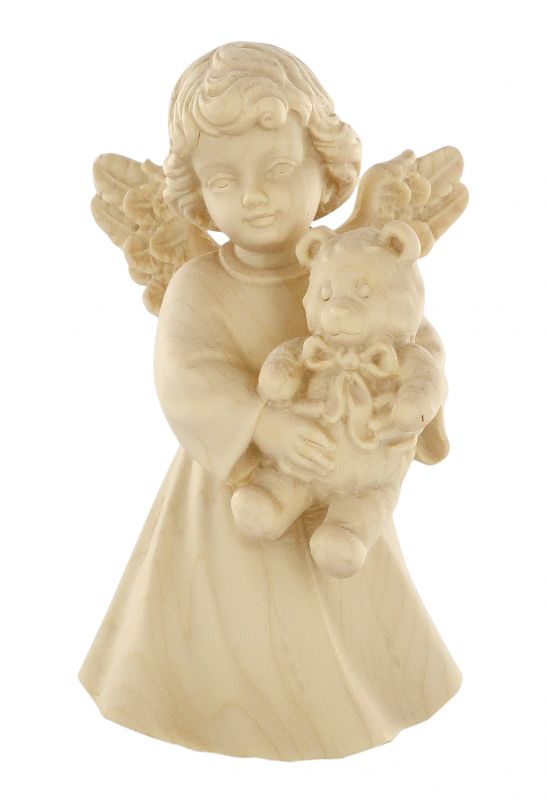 statuina dell'angioletto con orsacchiotto, linea da 10 cm, in legno naturale, collezione angeli sissi - demetz deur