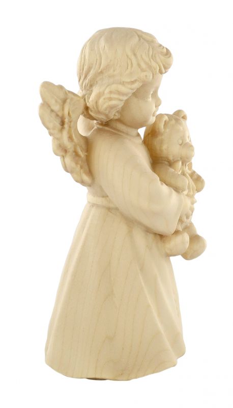 statuina dell'angioletto con orsacchiotto, linea da 10 cm, in legno naturale, collezione angeli sissi - demetz deur