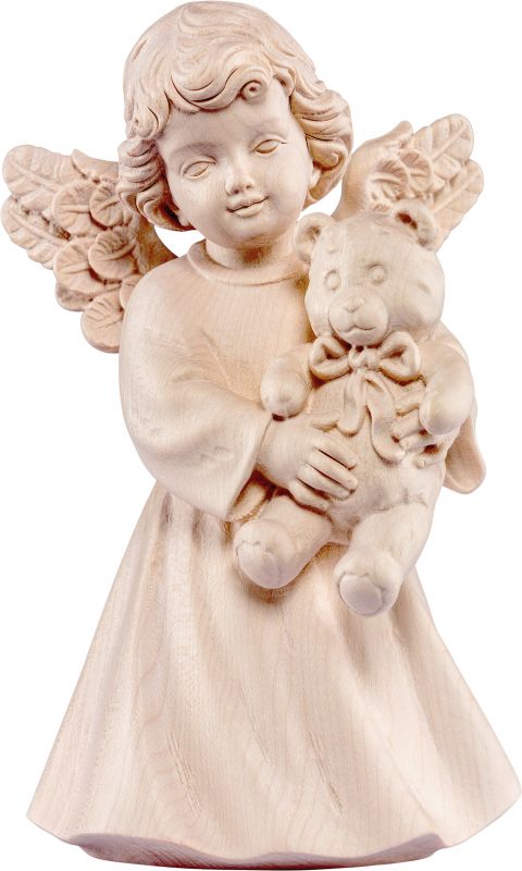 statuina dell'angioletto con orsacchiotto, linea da 14 cm, in legno naturale, collezione angeli sissi - demetz deur