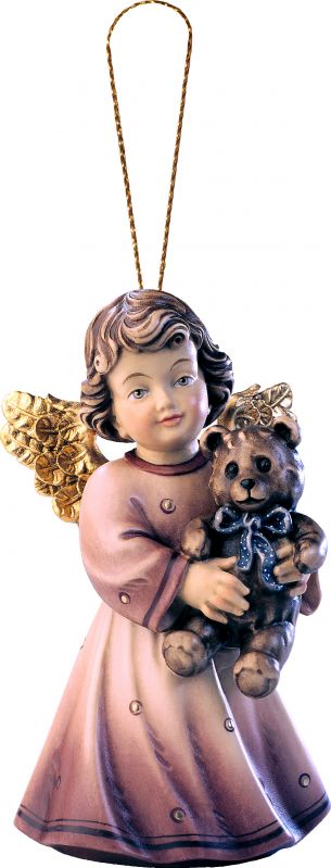 angelo sissi con orsacchiotto da appendere - demetz - deur - statua in legno dipinta a mano. altezza pari a 5 cm.