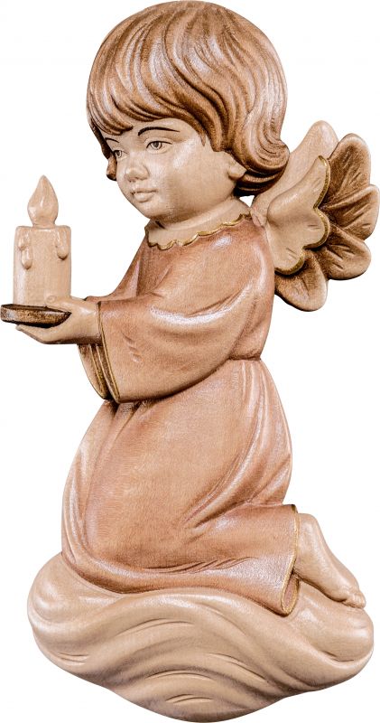 angelo pitti con candela - demetz - deur - statua in legno dipinta a mano. altezza pari a 12 cm.