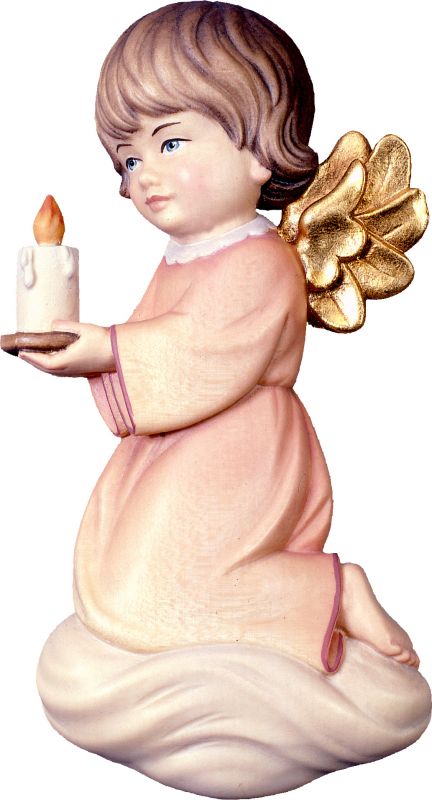 angelo pitti con candela - demetz - deur - statua in legno dipinta a mano. altezza pari a 12 cm.