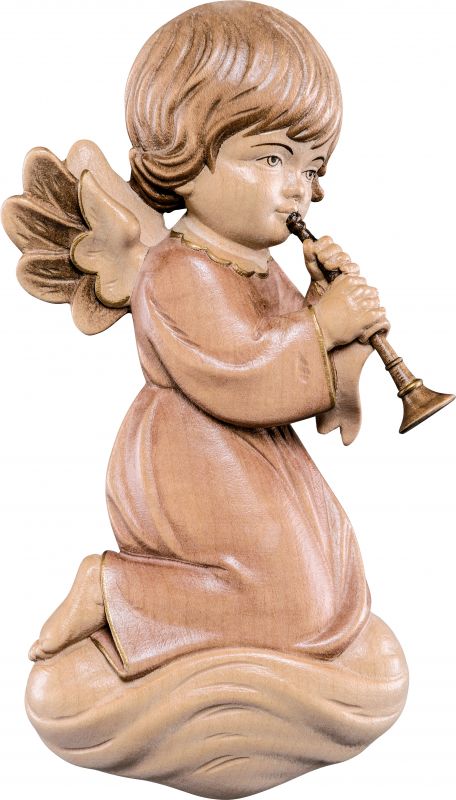 angelo pitti con trombone - demetz - deur - statua in legno dipinta a mano. altezza pari a 10 cm.