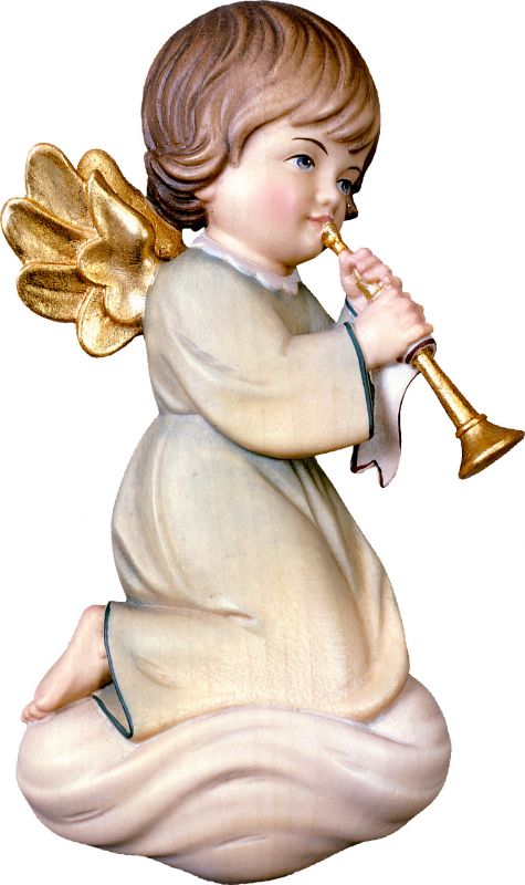 angelo pitti con trombone - demetz - deur - statua in legno dipinta a mano. altezza pari a 10 cm.