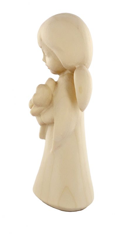 statuina dell'angioletto con quadrifoglio, linea da 11 cm, in legno naturale, collezione angeli sognatori - demetz deur