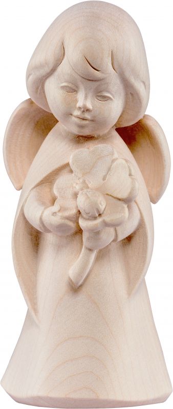 statuina dell'angioletto con quadrifoglio, linea da 6 cm, in legno naturale, collezione angeli sognatori - demetz deur
