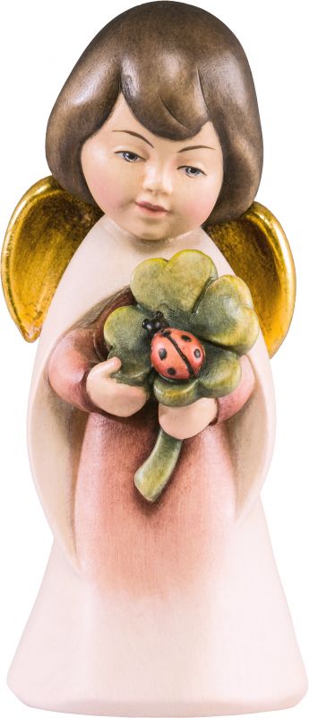 angelo sognatore con quadrifoglio - demetz - deur - statua in legno dipinta a mano. altezza pari a 16 cm.