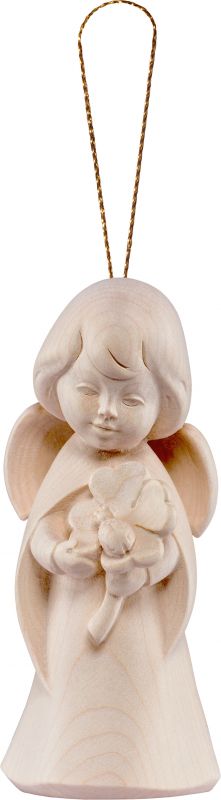 angelo sognatore con quadrifoglio da appendere - demetz - deur - statua in legno dipinta a mano. altezza pari a 5 cm.
