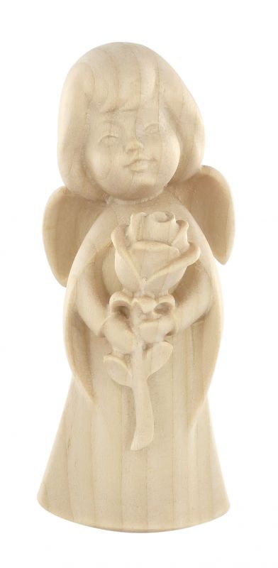 statuina dell'angioletto con rosa, linea da 11 cm, in legno naturale, collezione angeli sognatori - demetz deur