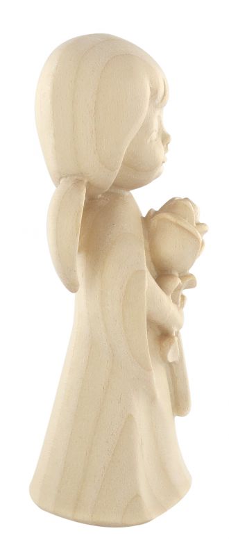 statuina dell'angioletto con rosa, linea da 11 cm, in legno naturale, collezione angeli sognatori - demetz deur