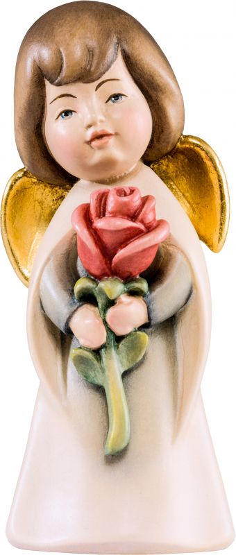 statuina dell'angioletto con rosa, linea da 6 cm, in legno dipinto a mano, collezione angeli sognatori - demetz deur