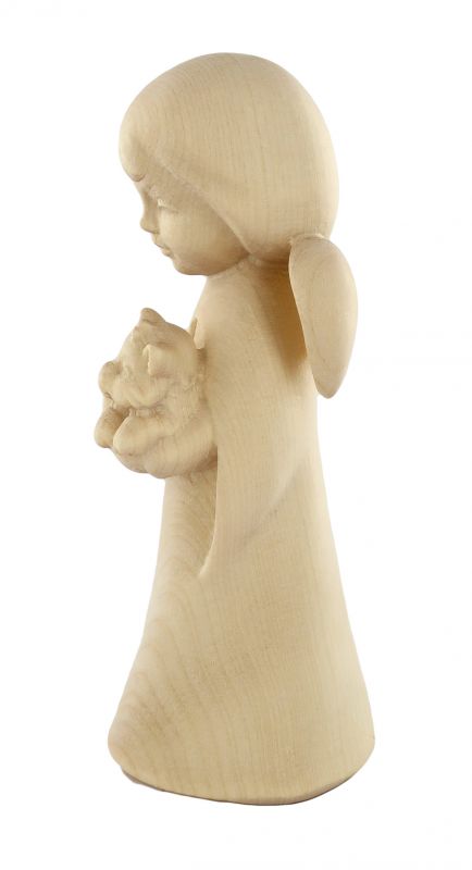 statuina dell'angioletto con gattino, linea da 11 cm, in legno naturale, collezione angeli sognatori - demetz deur