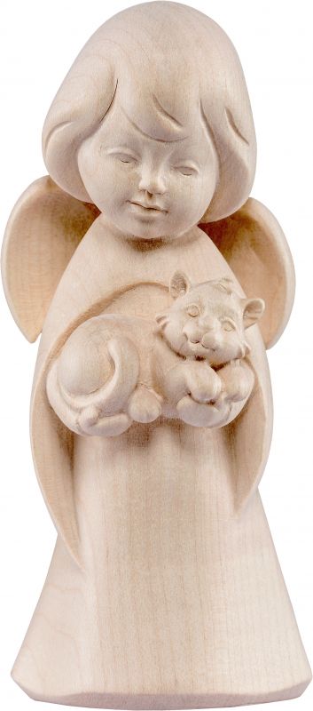 statuina dell'angioletto con gattino, linea da 8 cm, in legno naturale, collezione angeli sognatori - demetz deur