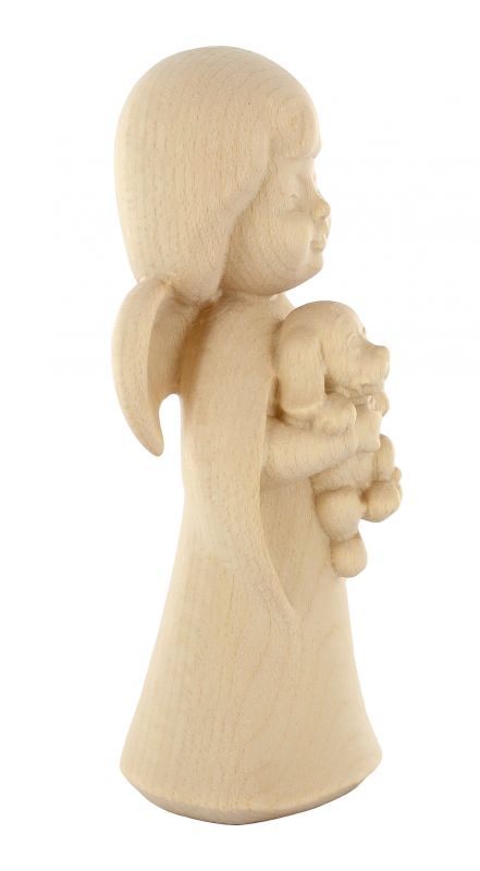 statuina dell'angioletto con cagnolino, linea da 11 cm, in legno naturale, collezione angeli sognatori - demetz deur
