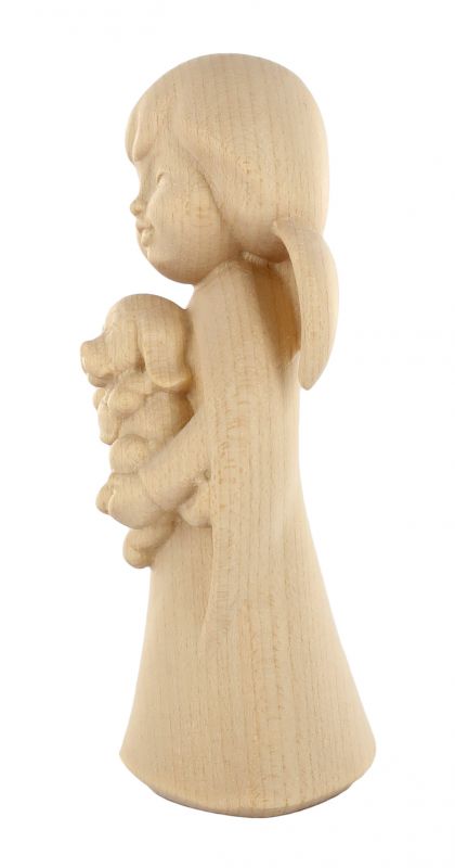 statuina dell'angioletto con cagnolino, linea da 11 cm, in legno naturale, collezione angeli sognatori - demetz deur