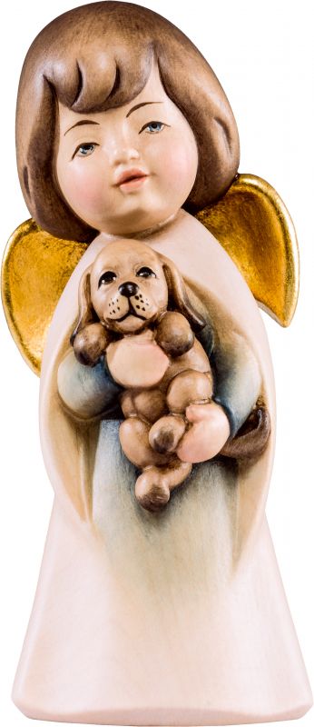 angelo sognatore con cagnolino - demetz - deur - statua in legno dipinta a mano. altezza pari a 16 cm.
