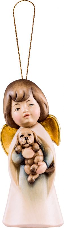angelo sognatore con cagnolino da appendere - demetz - deur - statua in legno dipinta a mano. altezza pari a 5 cm.