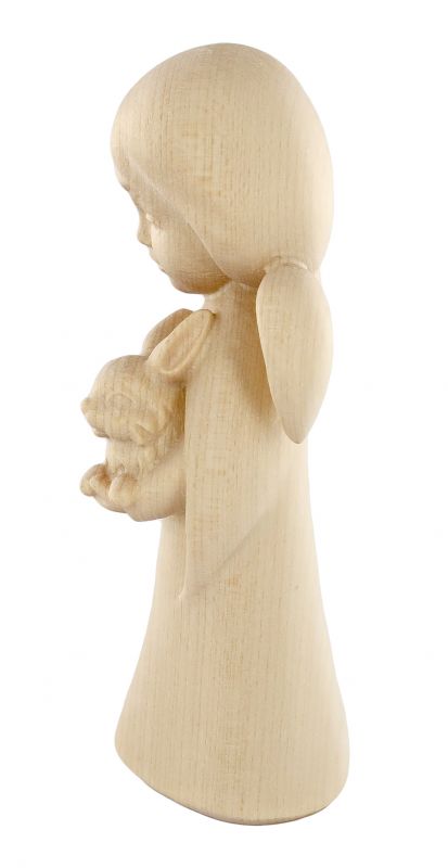 statuina dell'angioletto con coniglietto, linea da 11 cm, in legno naturale, collezione angeli sognatori - demetz deur