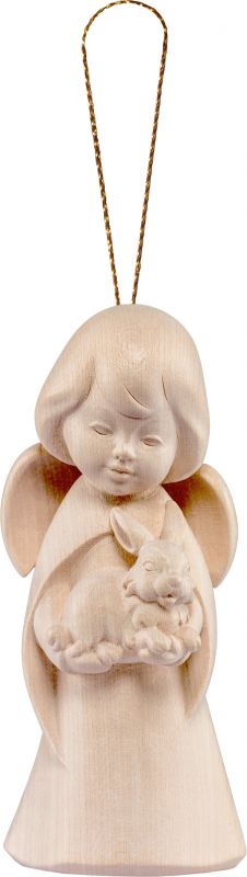 angelo sognatore con coniglietto da appendere - demetz - deur - statua in legno dipinta a mano. altezza pari a 5 cm.