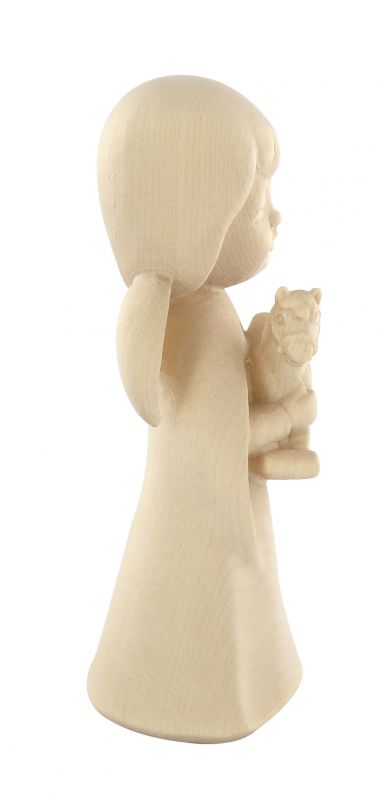 statuina dell'angioletto con cavallo giocattolo, linea da 11 cm, in legno naturale, collezione angeli sognatori - demetz deur