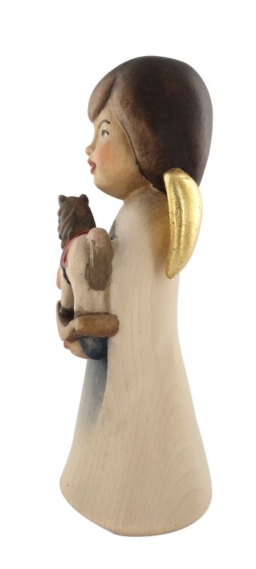 statuina dell'angioletto con cavallo giocattolo, linea da 11 cm, in legno dipinto a mano, collezione angeli sognatori - demetz deur