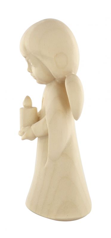 statuina dell'angioletto con candela, linea da 11 cm, in legno naturale, collezione angeli sognatori - demetz deur