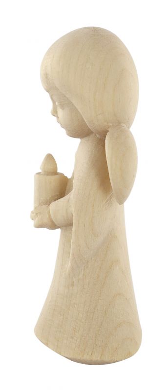 statuina dell'angioletto con candela, linea da 6 cm, in legno naturale, collezione angeli sognatori - demetz deur