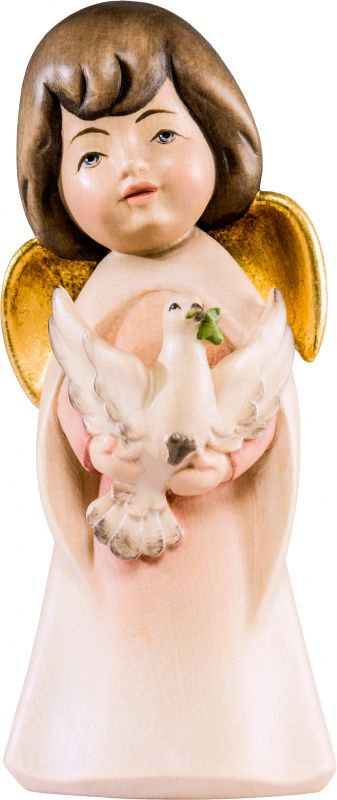 angelo sognatore con colomba - demetz - deur - statua in legno dipinta a mano. altezza pari a 16 cm.