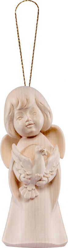 angelo sognatore con colomba da appendere - demetz - deur - statua in legno dipinta a mano. altezza pari a 5 cm.