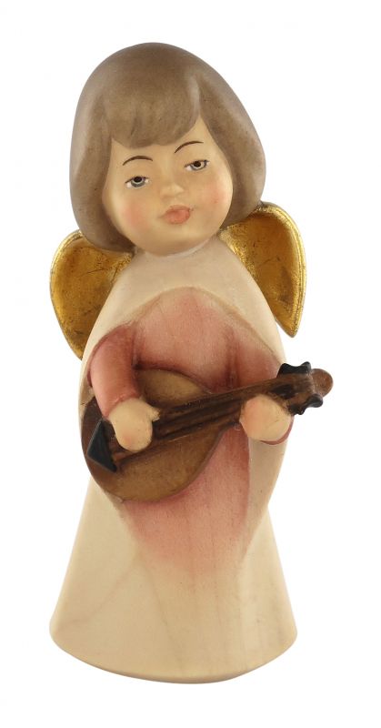 statuina dell'angioletto con mandolino, linea da 11 cm, in legno dipinto a mano, collezione angeli sognatori - demetz deur