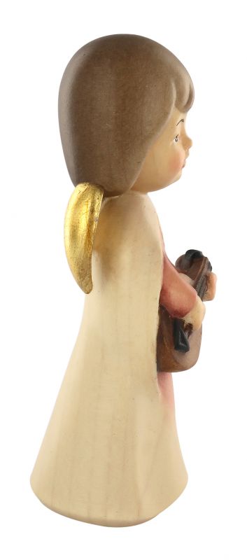 statuina dell'angioletto con mandolino, linea da 11 cm, in legno dipinto a mano, collezione angeli sognatori - demetz deur