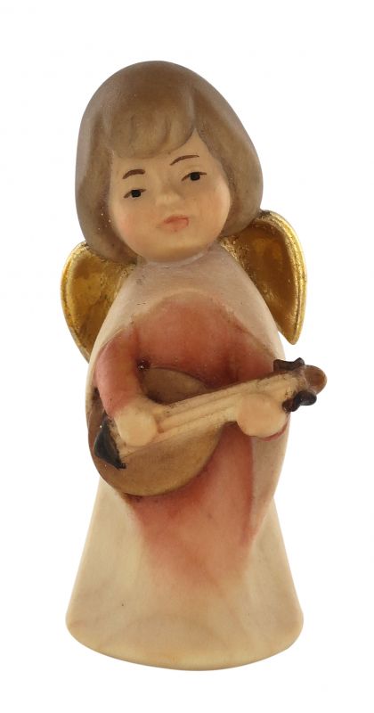 statuina dell'angioletto con mandolino, linea da 6 cm, in legno dipinto a mano, collezione angeli sognatori - demetz deur