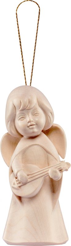 angelo sognatore con mandolino da appendere - demetz - deur - statua in legno dipinta a mano. altezza pari a 5 cm.