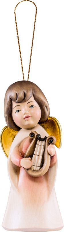 angelo sognatore con lira da appendere - demetz - deur - statua in legno dipinta a mano. altezza pari a 5 cm.