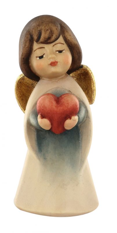 statuina dell'angioletto con cuore, linea da 8 cm, in legno dipinto a mano, collezione angeli sognatori - demetz deur