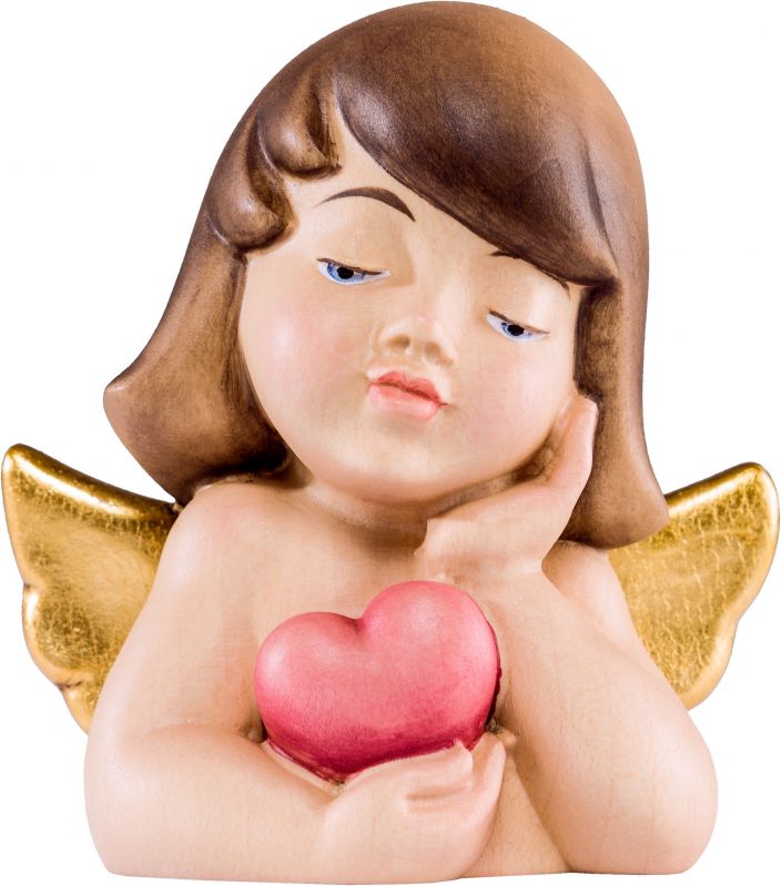 angelo deco con cuore - demetz - deur - statua in legno dipinta a mano. altezza pari a 5 cm.