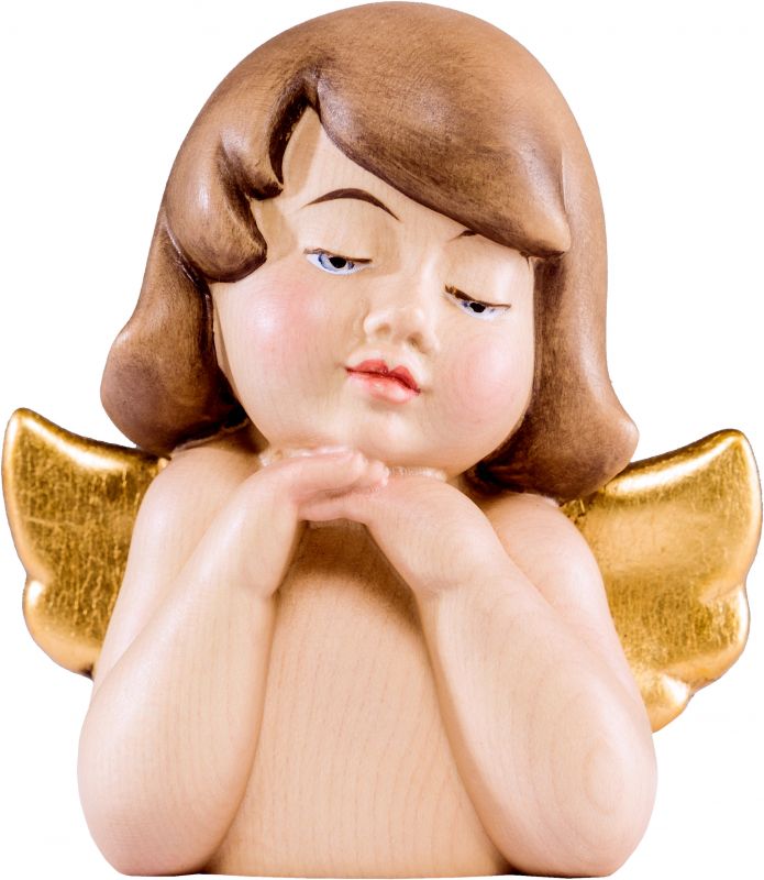 angelo deco pensieroso - demetz - deur - statua in legno dipinta a mano. altezza pari a 5 cm.