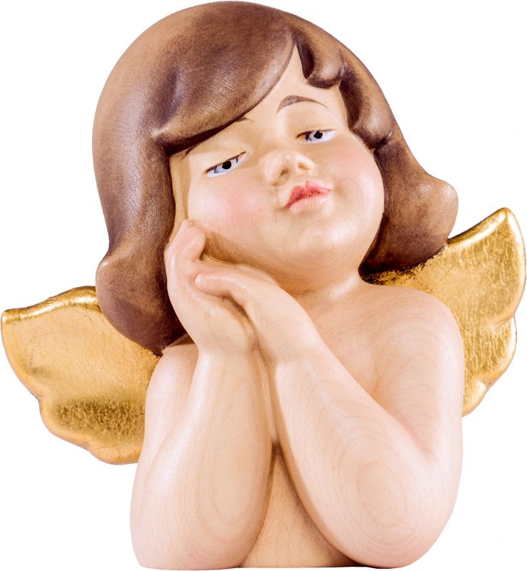 angelo deco sonnolento - demetz - deur - statua in legno dipinta a mano. altezza pari a 5 cm.