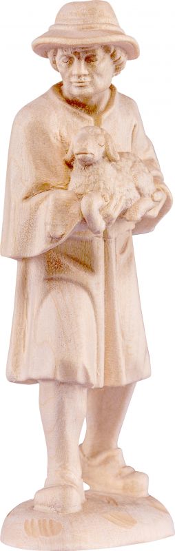 pastore con agnello b.k. - demetz - deur - statua in legno dipinta a mano. altezza pari a 15 cm.