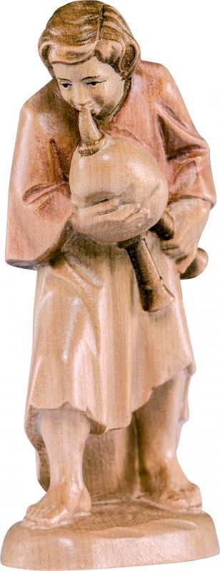 pastore con cornamusa b.k. - demetz - deur - statua in legno dipinta a mano. altezza pari a 15 cm.