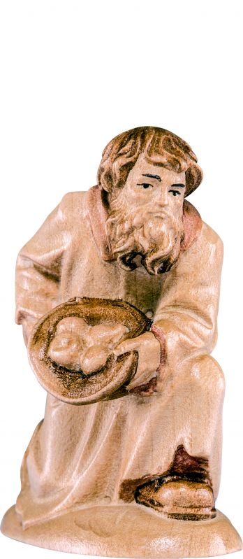 pastore con doni b.k. - demetz - deur - statua in legno dipinta a mano. altezza pari a 15 cm.